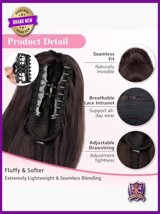 24 Inch Wavy Clip In Ponytail Extension Long Curly Hairpiece Glueless main image 5